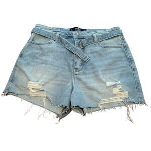 Hollister High Rise Mom Shorts 3" blue denim with belt and buckle size 11